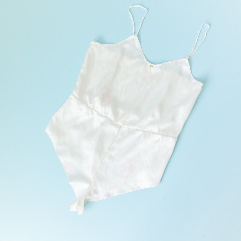 Jennifer Dale Vintage White Floral Playsuit Lingerie Romper Size Small 80s 90s